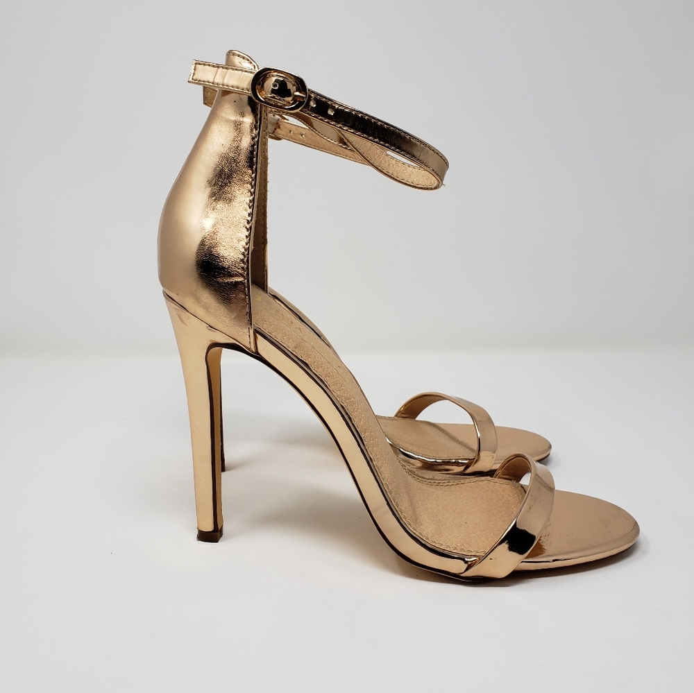 Olivia Fergusson Metallic Rose Gold High Heel Strappy Sandals Sz 7.5